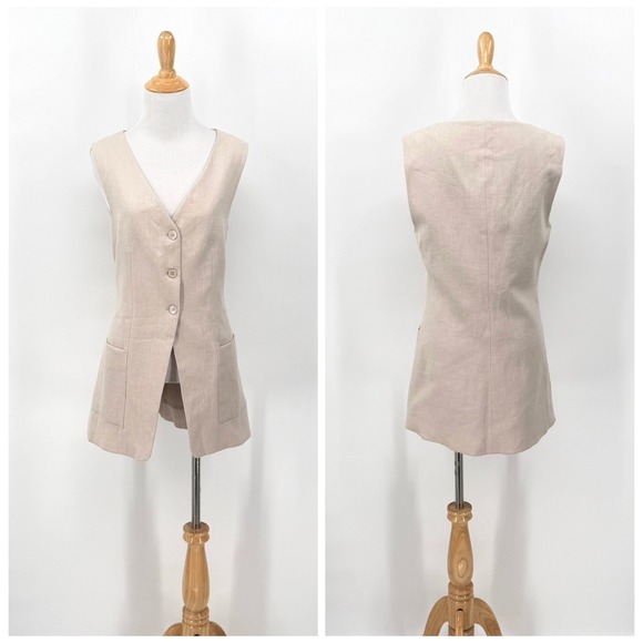 Enza Costa Jackets & Blazers - ENZA COSTA Linen Tunic Vest Womens Medium Flax Natural Sleeveless Quiet Luxury